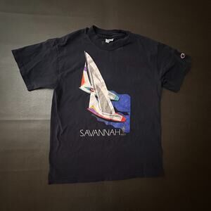 Vintage Champion T Shirt Mens Medium Blue 96 Olympics Made in USA Single Stitch